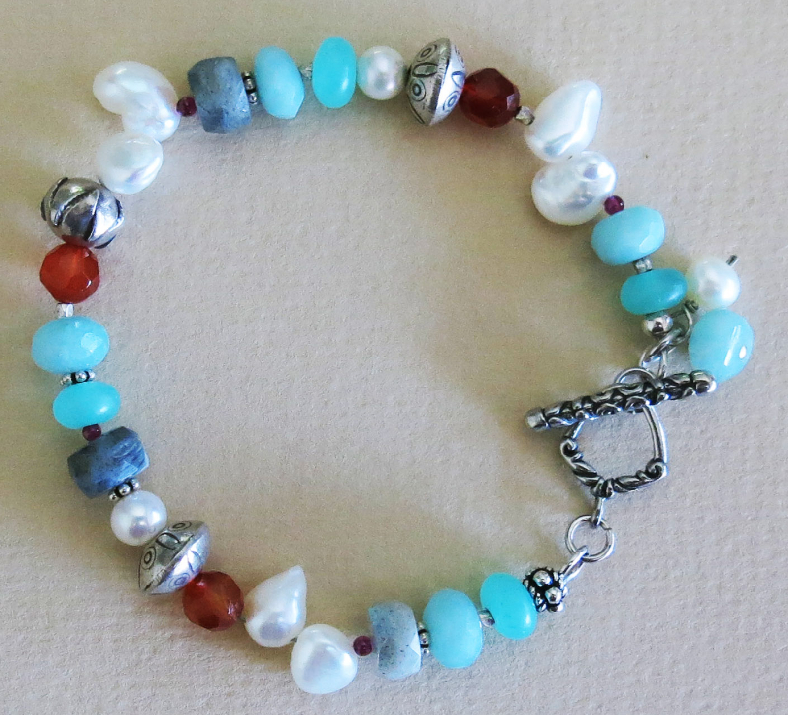 Handmade Pearl and MultiGem Bracelet Handmade Jewelry
