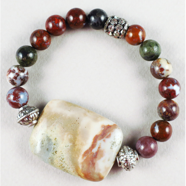 Handmade jasper and agate stretch bracelet