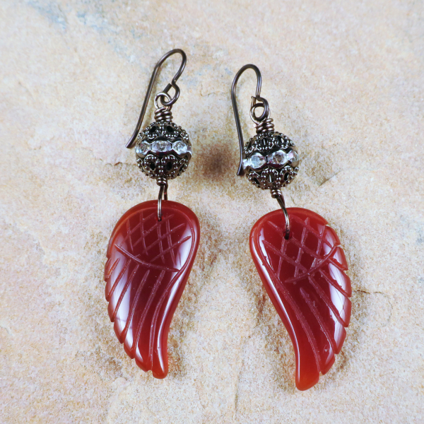 Boho carnelian wing earrings