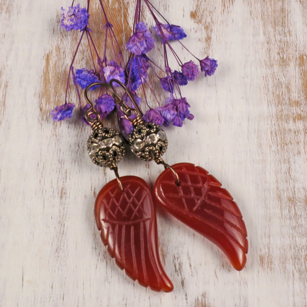 Boho carnelian wing earrings