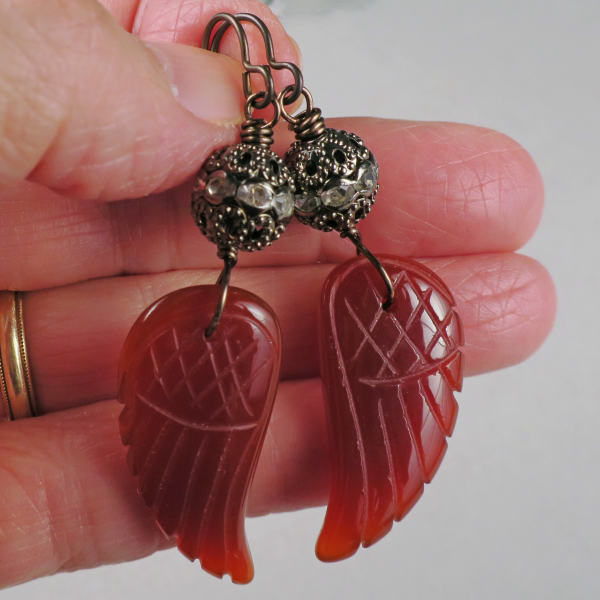 Boho carnelian wing earrings