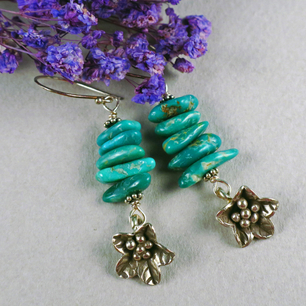 Handmade Green Fox Turquoise Earrings