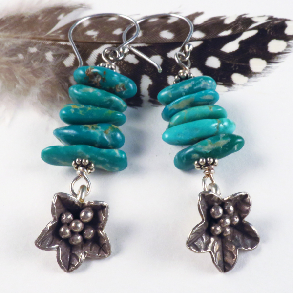 Handmade Green Fox Turquoise Earrings