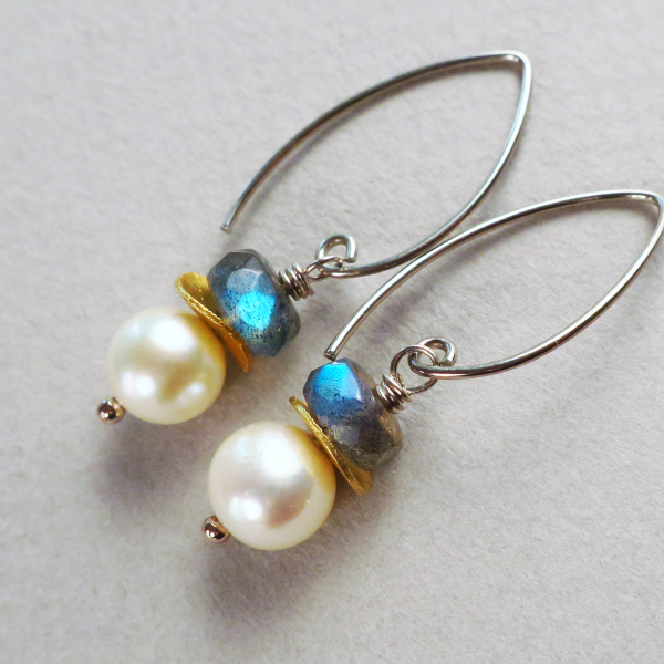 handmade pearl and labradorite earrings