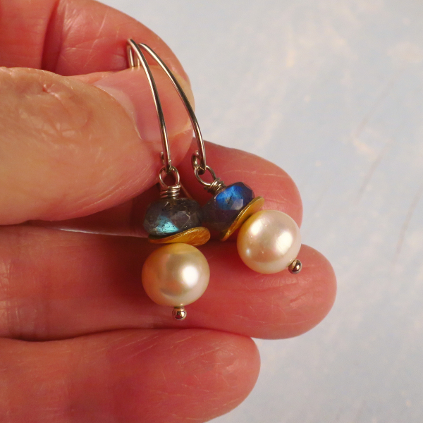 handmade pearl and labradorite earrings