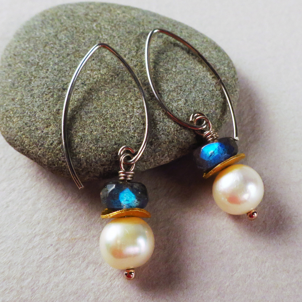 handmade pearl and labradorite earrings