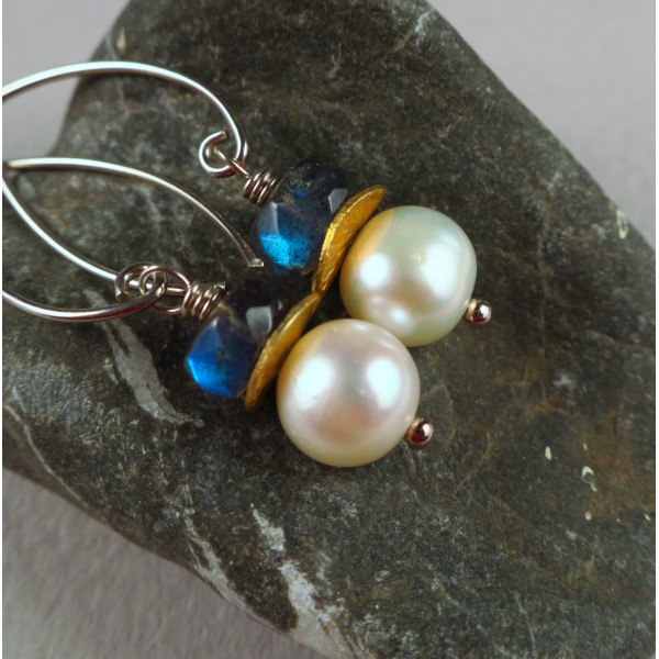 handmade pearl and labradorite earrings