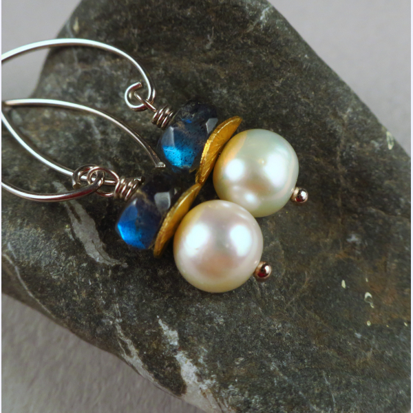 handmade pearl and labradorite earrings