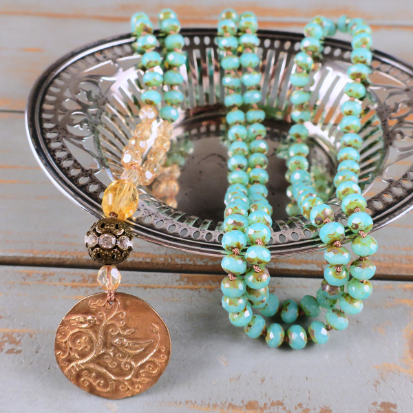 Boho long Czech beads necklace