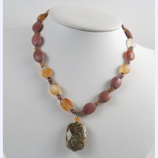Carnelian and rhodonite necklace