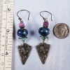 Blue lampwork earrings with pewter charms Lampwork butterfly earrings