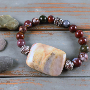 Handmade jasper and agate stretch bracelet