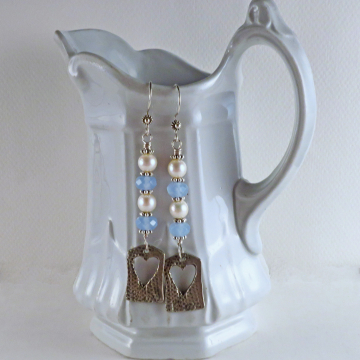 handmade pearl and chalcedony earrings