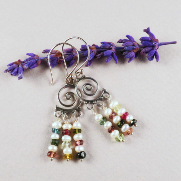 Tourmaline and pearl earrings