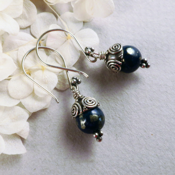 Handmade Lapis and Bali Silver Earrings