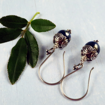 Handmade Lapis and Bali Silver Earrings