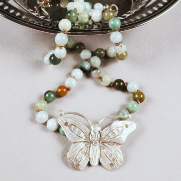 Burmese Jade and Silver Butterfly necklace