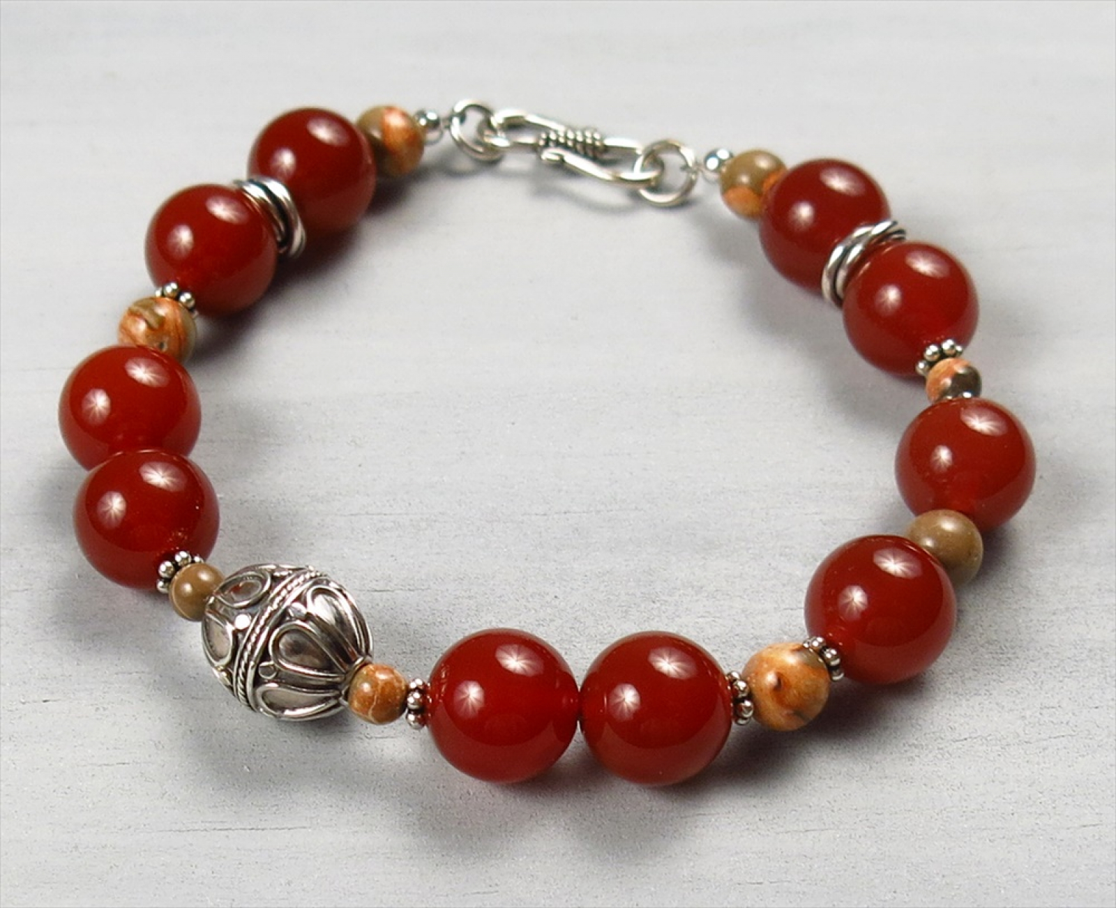 Handmade Carnelian and Bali silver bracelet Handmade Jewelry