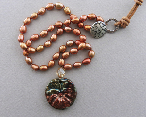 Knotted Orange Pearl Necklace