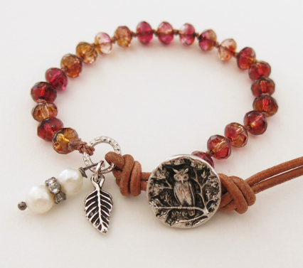 Boho Owl and Czech Bead Bracelet
