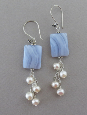 Blue Lace Agate and Pearl Earrings