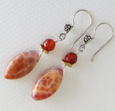 Crab Fire Agate and Carnelian Earrings | Handmade Jewelry