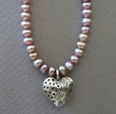 Pearl Necklace with Thai Silver Heart