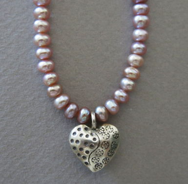 Pearl Necklace with Thai Silver Heart