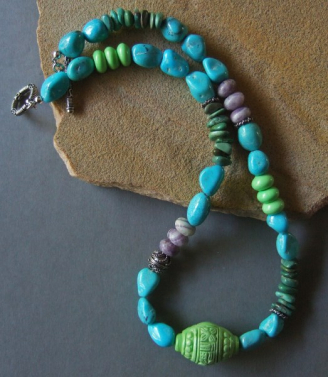 Tibetan Turquoise Necklace with Tibetan Carved Turquoise