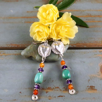 Handmade Turquoise and Heart Earrings