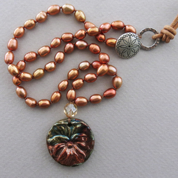Knotted Orange Pearl Necklace