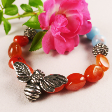 Handmade Carnelian Bee Bracelet