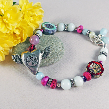 Handmade Boho Winged Heart Amazonite Bracelet