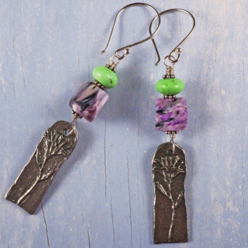 Handmade Charoite and Gaspeite Earrings Handmade Charoite and Gaspeite Earrings