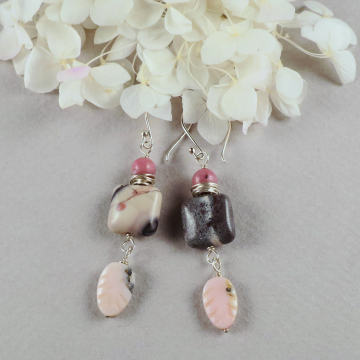 Handmade Rhodonite and Pink Opal Earrings