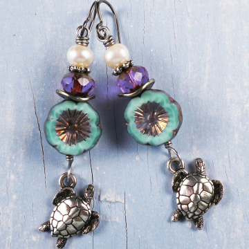 Handmade Beachy Sea Turtle Earrings