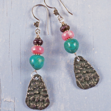 Handmade Turquoise and Rhodochrosite Earrings