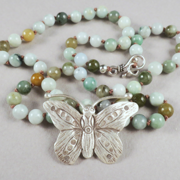 Handmade Jade and Butterfly Necklace