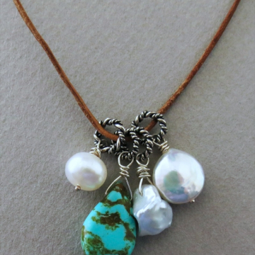 Royston Turquoise (RARE) and Pearl Necklace